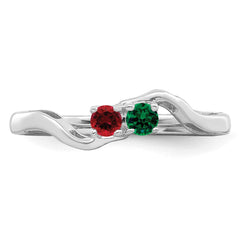 Sterling Silver Rhodium-plated Synthetic 2 Stone Mother's Ring - 110
