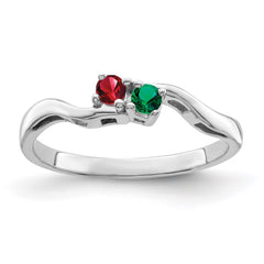 Sterling Silver Rhodium-plated Synthetic 2 Stone Mother's Ring - 111