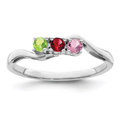 Sterling Silver Rhodium-plated Synthetic 3 Stone Mother's Ring - 10