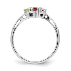 Sterling Silver Rhodium-plated Synthetic 3 Stone Mother's Ring - 12