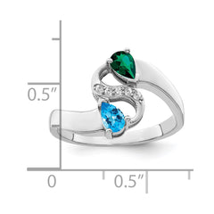 Sterling Silver Rhodium-plated Synthetic Stones & Diamond Couple Ring