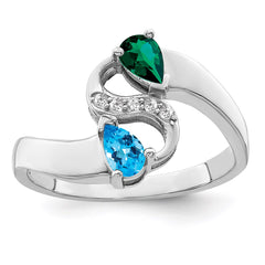 Sterling Silver Rhodium-plated Synthetic Stones & Diamond Couple Ring