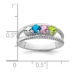 Sterling Silver Rhodium-plated Synthetic 4 Stone Mother's Ring - 40