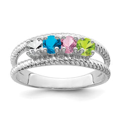 Sterling Silver Rhodium-plated Synthetic 4 Stone Mother's Ring - 64