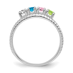 Sterling Silver Rhodium-plated Synthetic 4 Stone Mother's Ring - 63