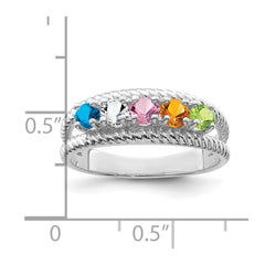 Sterling Silver Rhodium-plated Synthetic 5 Stone Mother's Ring - 74
