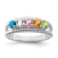 Sterling Silver Rhodium-plated Synthetic 5 Stone Mother's Ring - 74