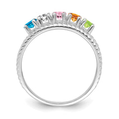 Sterling Silver Rhodium-plated Synthetic 5 Stone Mother's Ring - 76