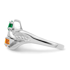 Sterling Silver Rhodium-plated Sythetic Stone & Diamond Couple Ring