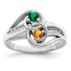Sterling Silver Rhodium-plated Sythetic Stone & Diamond Couple Ring