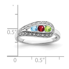 14K White Gold Family Jewelry Synthetic Stone & Diamond Set Ring - 12