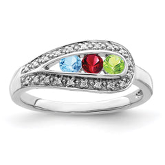 14K White Gold Family Jewelry Genuine Stone & Diamond Set Ring - 38