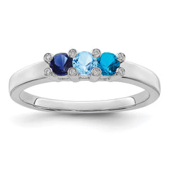 14K White Gold Family Jewelry Genuine Stone & Diamond Set Ring - 47