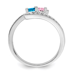 14K White Gold Family Jewelry Synthetic Stone & Diamond Set Ring - 27