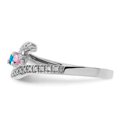 14K White Gold Family Jewelry Synthetic Stone & Diamond Set Ring - 27