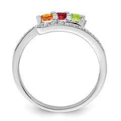 14K White Gold Family Jewelry Synthetic Stone & Diamond Set Ring - 2