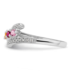14K White Gold Family Jewelry Synthetic Stone & Diamond Set Ring - 28