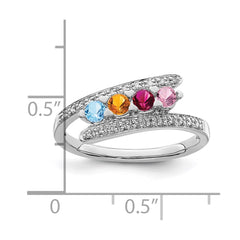 14K White Gold Family Jewelry Synthetic Stone & Diamond Set Ring - 28