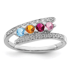 14K White Gold Family Jewelry Synthetic Stone & Diamond Set Ring - 28