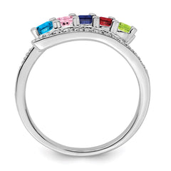 14K White Gold Family Jewelry Genuine Stone & Diamond Set Ring - 4