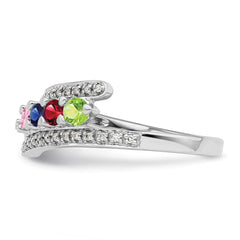 14K White Gold Family Jewelry Genuine Stone & Diamond Set Ring - 4
