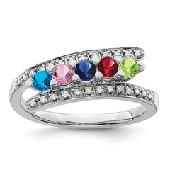14K White Gold Family Jewelry Genuine Stone & Diamond Set Ring - 4