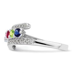 14K White Gold Family Jewelry Synthetic Stone & Diamond Set Ring - 29