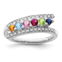 14K White Gold Family Jewelry Synthetic Stone & Diamond Set Ring - 29