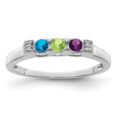 14K White Gold Family Jewelry Synthetic Stone & Diamond Set Ring - 5