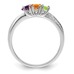 14K White Gold Family Jewelry Genuine Stone & Diamond Set Ring - 32