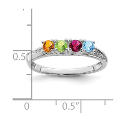 14K White Gold Family Jewelry Synthetic Stone & Diamond Set Ring - 6
