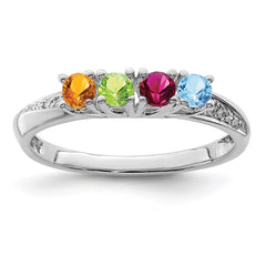 14K White Gold Family Jewelry Synthetic Stone & Diamond Set Ring - 6