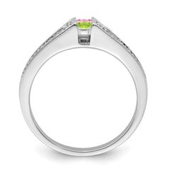 14K White Gold Family Jewelry Genuine Stone & Diamond Set Ring - 7