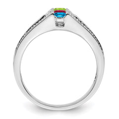 14K White Gold Family Jewelry Synthetic Stone & Diamond Set Ring - 8