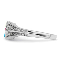 14K White Gold Family Jewelry Synthetic Stone & Diamond Set Ring - 8