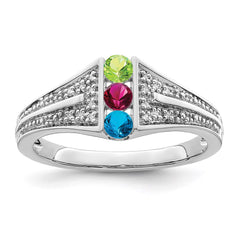 14K White Gold Family Jewelry Genuine Stone & Diamond Set Ring - 42