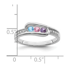 14K White Gold Family Jewelry Genuine Stone & Diamond Set Ring - 19
