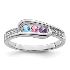 14K White Gold Family Jewelry Genuine Stone & Diamond Set Ring - 19
