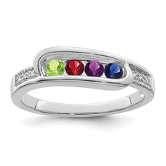 14K White Gold Family Jewelry Genuine Stone & Diamond Set Ring - 11