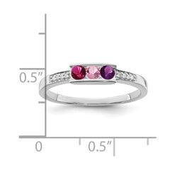 14K White Gold Family Jewelry Synthetic Stone & Diamond Set Ring - 9