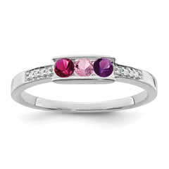 14K White Gold Family Jewelry Synthetic Stone & Diamond Set Ring - 9