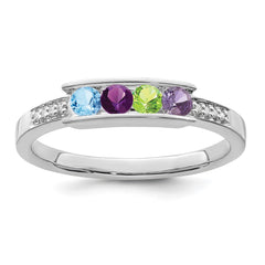 14K White Gold Family Jewelry Genuine Stone & Diamond Set Ring - 43