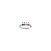 14K White Gold Family Jewelry Synthetic Stone & Diamond Set Ring - 19