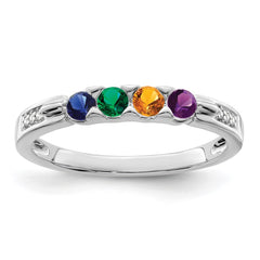 14K White Gold Family Jewelry Synthetic Stone & Diamond Set Ring - 19