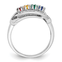 14K White Gold Family Jewelry Synthetic Stone & Diamond Set Ring - 10