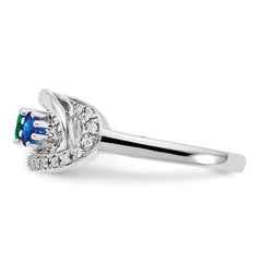 14K White Gold Family Jewelry Synthetic Stone & Diamond Set Ring - 10