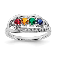 14K White Gold Family Jewelry Synthetic Stone & Diamond Set Ring - 10