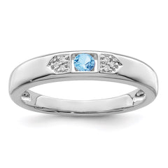 14K White Gold Family Jewelry Genuine Stone & Diamond Set Ring - 14