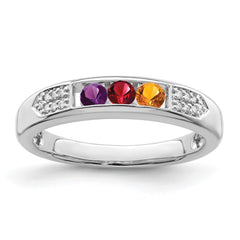 14K White Gold Family Jewelry Genuine Stone & Diamond Set Ring - 15