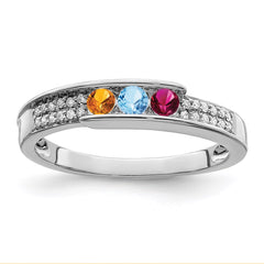 14K White Gold Family Jewelry Synthetic Stone & Diamond Set Ring - 53